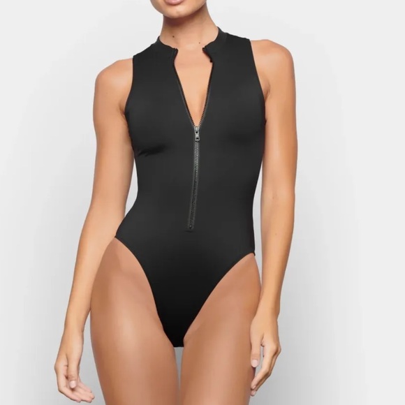 SKIMS Zip Front Sleeveless One-piece Swim sz.4X Marble - Picture 5 of 6